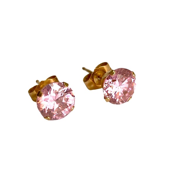 Vintage Jewelry - Vintage 10K Gold Pink CZ Earrings Faux Diamond